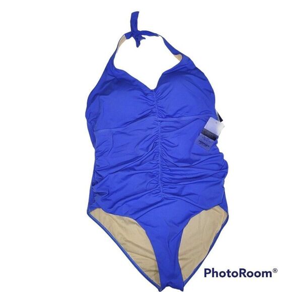 Swimsuits For All Womens Plus Size 24 Shirred Halter One Piece Swimsuit NEW - Picture 1 of 12